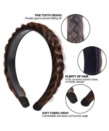 VUKU Fluffy 2 Strands Synthetic Hair Braid Headband - Brown | Wide Non-Slip Twist Braided Headband for Girls and Women - Buy Online on SooperMarket.com