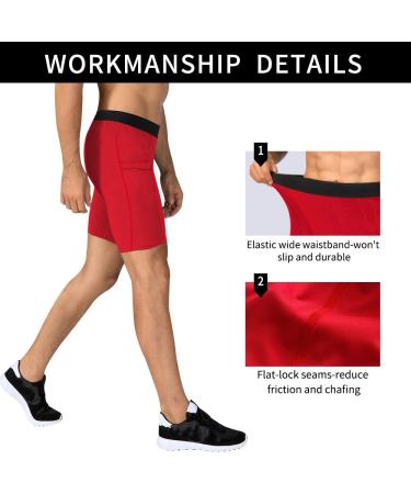WRAGCFM Men's Compression Shorts with Pockets - Red, Medium | Running, Workout, Active Underwear - Buy Online on SooperMarket.com