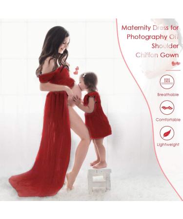 FEOYA Maxi Maternity Dress Chiffon Lace Strapless Gown | Red | Split Front | Photography | Full Length - Buy Online on SooperMarket.com