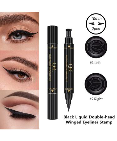 Go Ho Black Waterproof Wing Stamp Eyeliner 2 PCS - Cat Eye Winged Eyeliner Stamp for Left & Right Wing - Smudge-proof & Long-Lasting - 10MM Super Slim Felt Tip - Buy Online on SooperMarket.com