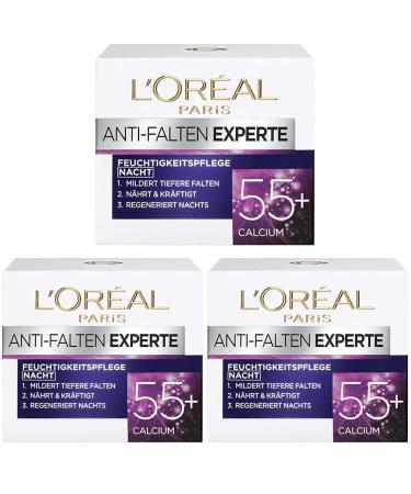 L'Or al Paris Night care for the face moisturizing anti-aging night cream with calcium for reducing wrinkles anti-wrinkle expert 55+ 1 x 50 ml (pack with 3) 50 ml (3 Pack)
