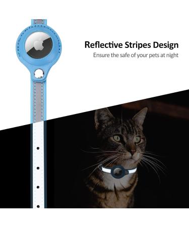 KOCNYDEY Leather Reflective AirTag Cat Collar Anti-Lost Cat Tracker Collar GPS Cat Collar with AirTag Adjustable Holder & Bell Integrated Apple Air Tag Cat Collar for Cats Kittens Small Dogs (Blue) XS (19-26cm) Blue - Buy Online on SooperMarket.com