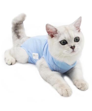 Cat Recovery Suit Cat Professional Recovery Suit for Abdominal Wounds or Skin Diseases After Surgery E-Collar Alternative for Cats Anti Licking Pajama Suit Kittesn Surgery Recovery Suit(Blue L Size)