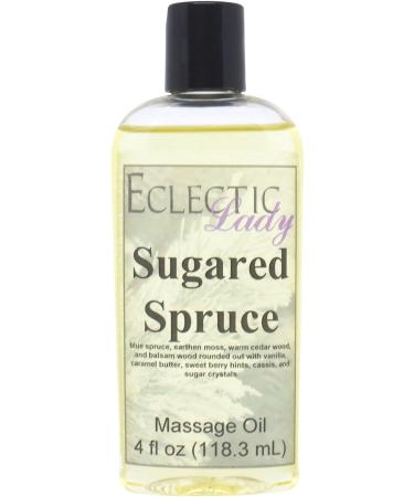Sugared Spruce Massage Oil 4 oz with Sweet Almond Oil and Jojoba Oil Preservative Free Perfect for Aromatherapy and Relaxation 4 Ounce