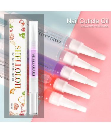 Shelloloh Cuticle Oil Set - Nourishing Dry Cuticles, 5 Flavor Revitalizer Pen with Soft Brush - 10pc Nail Care Kit - Buy Online on SooperMarket.com
