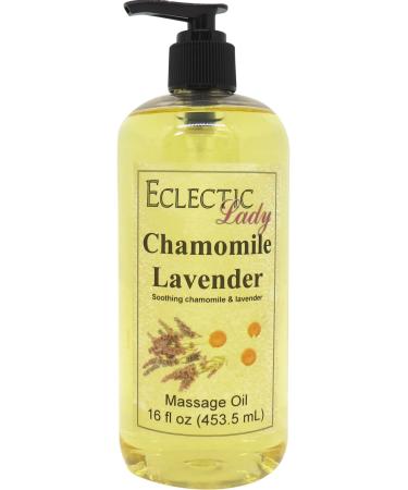 Chamomile Lavender Massage Oil 16 oz with Sweet Almond Oil and Jojoba Oil Preservative Free Perfect for Aromatherapy and Relaxation 16 Ounce