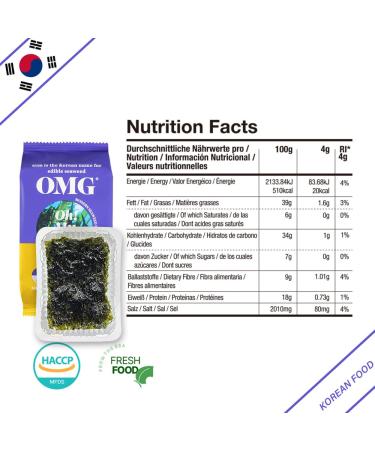 Korea Food OMG Oh My Gim Seaweed Snack - Wasabi Flavor Nori Algae (4g x 16) for International Shipping - Buy Online on SooperMarket.com
