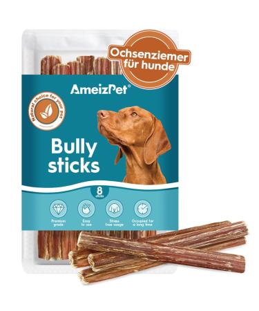 AMEIZPET Bully Pizzle Sticks for Dogs and puppies 8 pieces couch sticks oxenziemer for dogs natural tooth-oxenziemer causnacks for dogs for training 12 cm (4.7 ") 8 pieces (1 Pack)