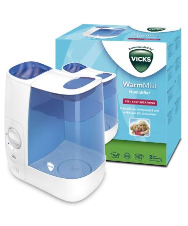 Vicks Warm Mist Humidifier - 3.8 litre tank - More comfortable sleep and easy breathing - Up to 99% Bacteria-Free mist - Rooms up to 37m2 - Bedroom suitable - Essential oil pad included - VH845