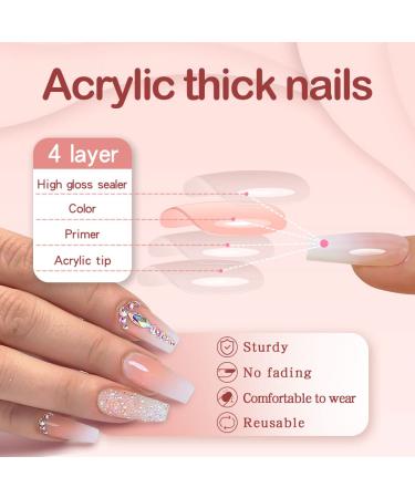 Yivaiks 24pcs Handmade Glitter Gradient Pink Press on Nails with Crystal Gem Design - Medium Length Ballerina Coffin Fake Nails for Banquets and Parties | Jelly Glue Acrylic Nails (GD-004) - Buy Online on SooperMarket.com
