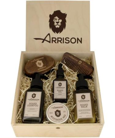 Arrison Beard Kit - Premium Italian Grooming Set | Shampoo Conditioner Wax Oil & Wooden Tools - Buy Online on SooperMarket.com