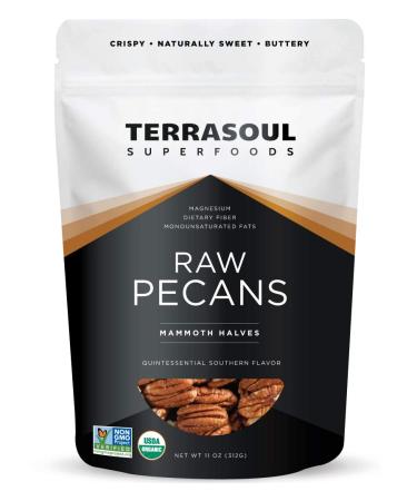 Terrasoul Superfoods Organic Pecans, 11 Oz - Mammoth Halves | Fresh | Raw
