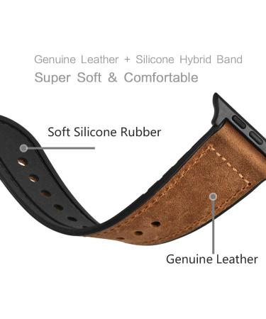 OUHENG Genuine Leather and Rubber Hybrid Band for Apple Watch 49mm/45mm/44mm/42mm - Brown/Black Adapter - Sweatproof Band for iWatch Series 8 7 6 5 4 3 2 1 SE2 SE - Buy Online on SooperMarket.com