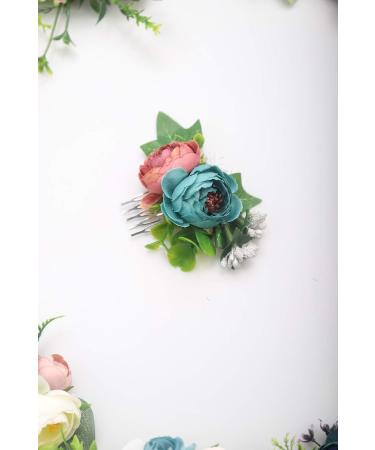 Deniferymakeup Bloomy Daisy Flower Hair Comb Rose flower Wedding Bridal Photo Shoot Greenery Headpiece for wome(Red and Deep Blue) - Buy Online on SooperMarket.com