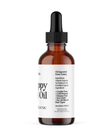 Sweet Essentials Organic Poppy Seed Oil - 100% Pure Cold-Pressed - 2oz Glass Bottle | Natural Moisturizer for Skin Hair & Face | Imported from Turkey - Buy Online on SooperMarket.com