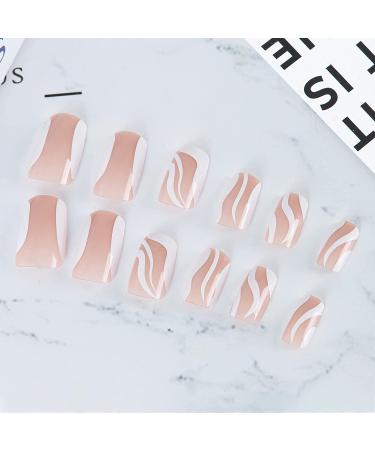 24 Pcs Short Press on Nails Luvehandicraft Glossy Coffin False Nails with Glue - Pink White Swirl | For Women and Girls | 28 Piece Set - Buy Online on SooperMarket.com