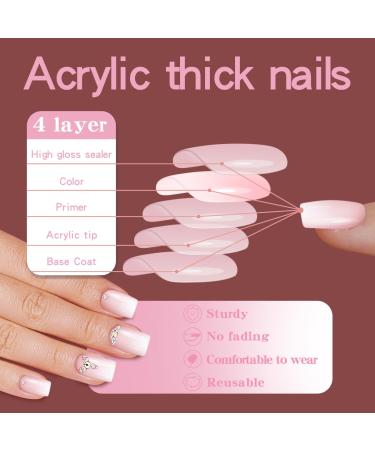 24 Pcs Pink Press-On Nails - Short Bling Glam Square with Diamond & Glitter Rhinestones | Glossy Fake Nails for Women & Girls - Buy Online on SooperMarket.com