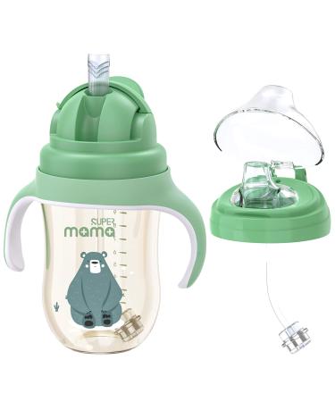 SUPERMAMA Sippy Cups for 1+ Year Old with Spout & Straw(11 Oz)  PPSU No Spill Sippy Cups with Weighted Straw  Spill Proof Training Toddler Cups With Handle for Baby 6+ Months Dark Green(11 Ounce)