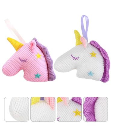 Heallily Unicorn Bath Sponge Pouf Exfoliating Loofah 2pcs for Women Girls - White Pink - Buy Online on SooperMarket.com