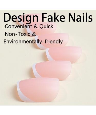 White French Tip Press On Nails - Short Square Pink Glossy Acrylic - Reusable 24pcs Stick On Nails for Women & Girls - DIY Nail Art Decoration - Buy Online on SooperMarket.com