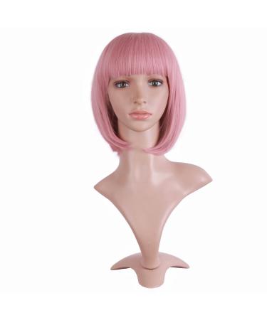 MapofBeauty 12"/30cm Natural Female Short Straight Hair BOB Wig (Blush Pink)