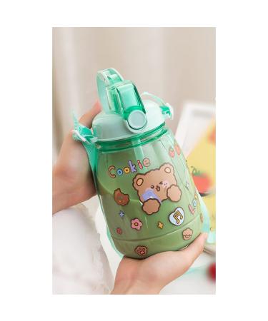 PEXIZUAN Kawaii water bottle big belly cup big water bottle cute travel cup strap straw cup(green 1300ML) green 1300ML