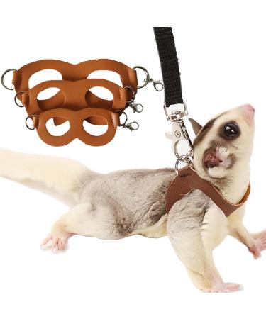 3 Pack Sugar Glider Harness and Lead Set Small Animal Training Walking Vest for Squirrel Hamster Rat (Brown)