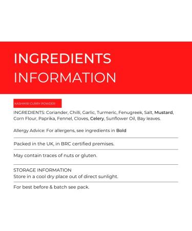 Hides Fine Foods Kashmiri Curry Powder 500g - GMO Free, Vegetarian - Authentic Indian Spice Mix with Kashmiri Chillies - Perfect for Curry Takeaway or Fakeaway - Buy Online on SooperMarket.com