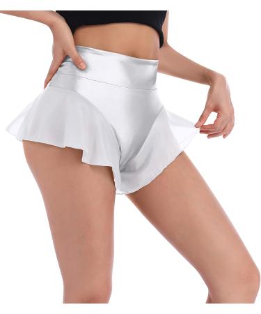 Women's Shiny Ruffle Dance Booty Shorts - High Waist Metallic Mini Hot Pants for Stage, Pole Dance, Yoga - Large Silver - Buy Online on SooperMarket.com