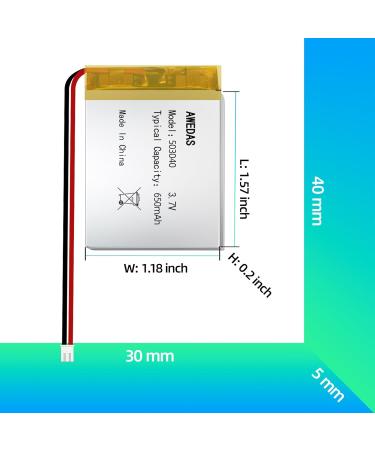 Buy 2 Pack 503040 Lipo Battery 3.7V 650mAh - Compatible Replacement for Multiple Devices | PH 2.54 & PH 2.0 JST Connector - Buy Online on SooperMarket.com