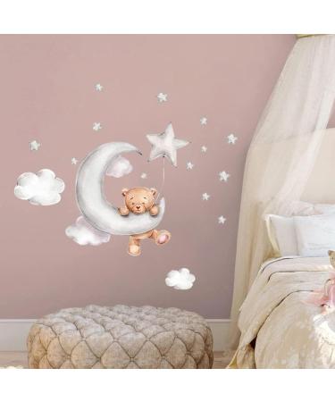 Cute Bears and Night Sky Wall Stickers for Kids' Room Decor - Moon, Stars, Clouds - Nursery Wall Decals - Buy Online on SooperMarket.com