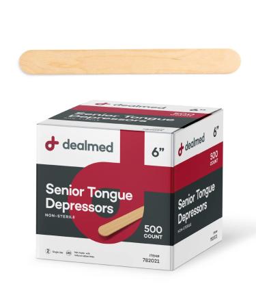 Dealmed 6 Senior Tongue Depressors  500 Non-Sterile Wood Tongue Depressor Sticks Can Be Used as Tongue Depressors for Crafts in Medical Practice Emergency First Aid Kits and More