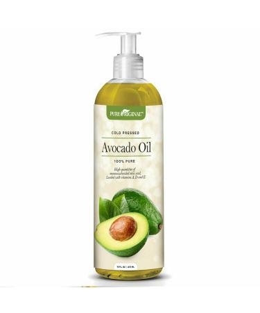 Pure Original 100% Pure Fractionated Oil 16 fl Oz. Perfect for Aromatherapy Relaxing Massage Therapy Hair & Skin Care or Carrier for Diluting Essential Oils Moisturizer & Softener (Avocado Oil)