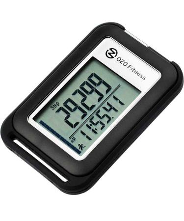 OZO Fitness SC 3D Digital Pedometer for Walking. Track Steps and Miles and Calories. Clip on Step Counter for Men, Women & Kids Black