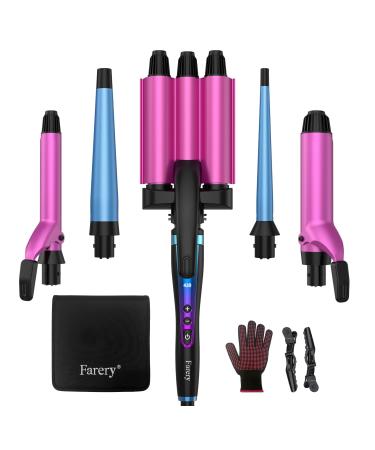 5 in 1 Wand Curling Iron Set (0.35-1.5 inch) with 5 Adjustable Temp Interchangeable 3 Barrel Hair Waver with Multiple Attachments Crimper Hair Iron with Keratin&Argan Oil Infused