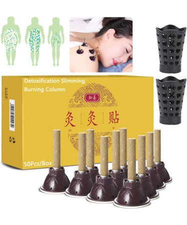 Moxa Sticks for Moxibustion Moxibustion Sticks 50/100/150Set Moxibustion Gathering Energy Burning Column Moxa Stick Moxa Box Moxa Heat Pack Moxibustion Box with Self-Stick Base (100Set)
