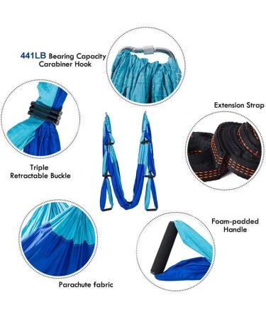 MelkTemn Aerial Yoga Swing Set - Dark Blue & Light Blue | Premium Inversion Tool for Gym and Home Fitness - Buy Online on SooperMarket.com