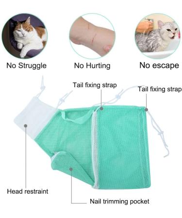 Buy Mioyoow Cat Bathing Bag - Breathable Adjustable Mesh Bag for Kittens | Perfect for Bathing Nail Cutting & Ear Cleaning | Green & White - Buy Online on SooperMarket.com