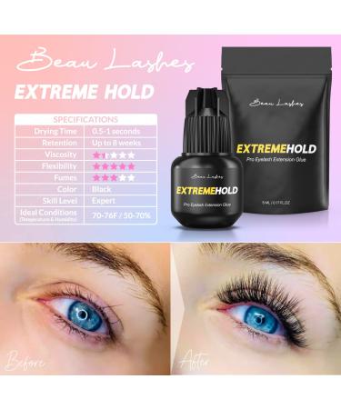 Extreme Hold Eyelash Extension Glue | Strongest Black Lash Adhesive for Professionals | Fast Drying & Long Lasting Semi Permanent Lashes | Up to 8 Weeks Retention - Buy Online on SooperMarket.com
