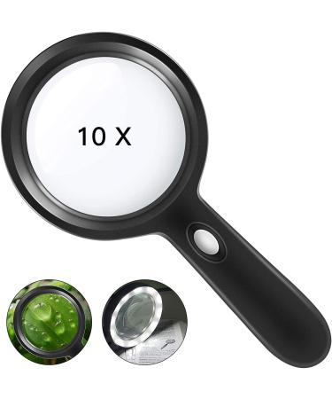 Magnifying Glass with Light-10X Handheld Large Reading Magnifying Glasses with 12 LED Illuminated Light for Seniors Macular Degeneration Inspection Coins Stamps (Black)