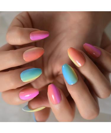 Buy Shiny Colorful Press On Nails | Ombr Rainbow Fake Nails Set - 24pcs Medium Size - Buy Online on SooperMarket.com