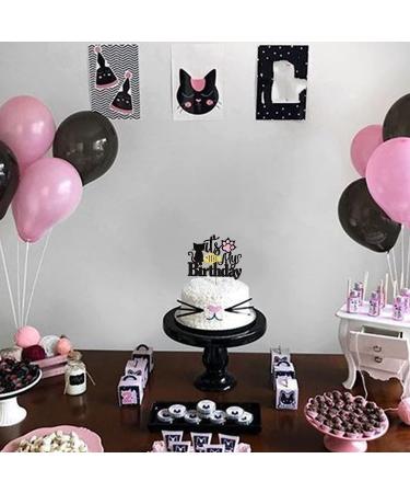 Happy Birthday Cat Cake Topper - Glittery Black Kitten Decoration for Birthday Baby Shower & Wedding Parties - Buy Online on SooperMarket.com