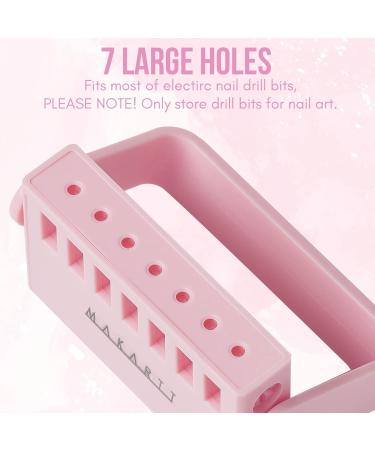 MAKARTT Nail Drill Bit Holder & Storage Case - Pink | 7 Anti-Slip Holes, Detachable Stand, Organize Nail Tech Supplies - Buy Online on SooperMarket.com