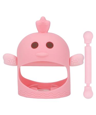 Baby Teething Toys Silicone Baby Teether Cute Chick Shape Baby Teether Pacifier with 2 Teether Stems Silicone Baby Chew Toys for Daytime and Nighttime for Teething Relief(Cherry Powder)