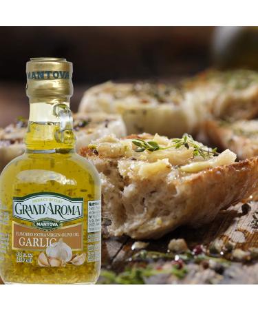 Mantova GrandAroma Garlic Flavored Extra Virgin Olive Oil - 100% Natural, Heart-Healthy Italian Cooking Oil for Salad, Pasta, Garlic Bread, Meats - 8.5 oz (Pack of 2) - Buy Online on SooperMarket.com