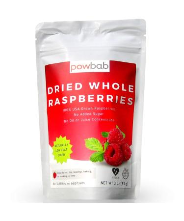 powbab Dried Raspberries Whole - 100% USA Grown Organic Raspberries. No Sugar Added, No Oil, No Juice Concentrate. Unsweetened Dehydrated Fruit. Not Freeze Dried, Frozen or Fresh. For Baking (3 oz)