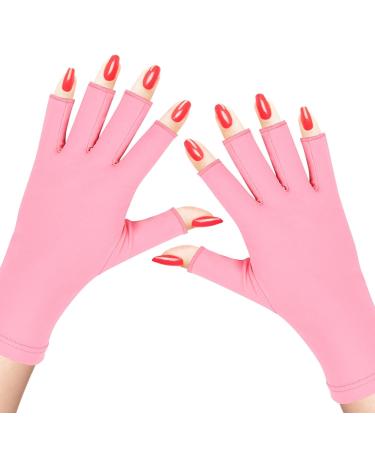Subay UV Gloves for Nail Lamp Professional UPF50+ UV Protection Gloves for Manicures Nail Art Fingerless Gloves That Shield Skin from The Sun and Nail Lamp Pink
