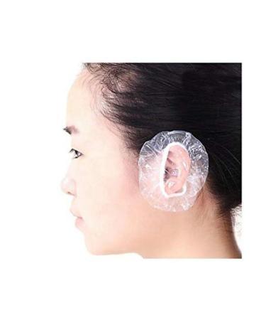 100PCS Transparent Plastic Disposable Waterproof Hairdressing Dye Coloring Ear Cover Protector Caps for Bathing Shower Spa Keep Ear Clean and Dry