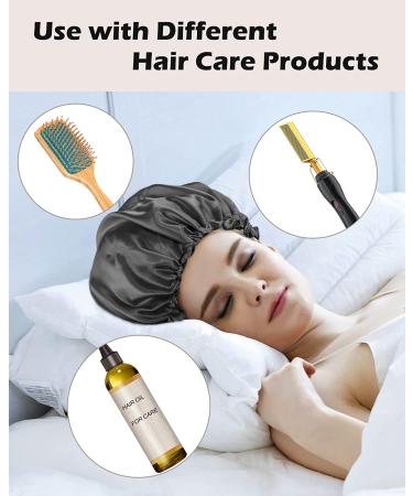 Auban Large Bonnet Sleep Cap - Double Layer Satin Lined Wrap for Curly Hair | Adjustable Elastic Band for Hair Care | Black - Buy Online on SooperMarket.com