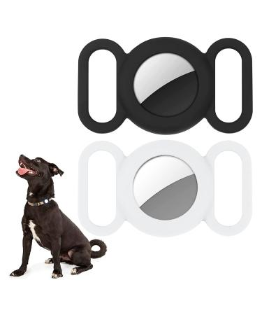 Wallfid Airtag dog collar silicone cover for GPS tracking finders protective cover with Apple safety and anti-loss cat loop pet accessories (black and white)
